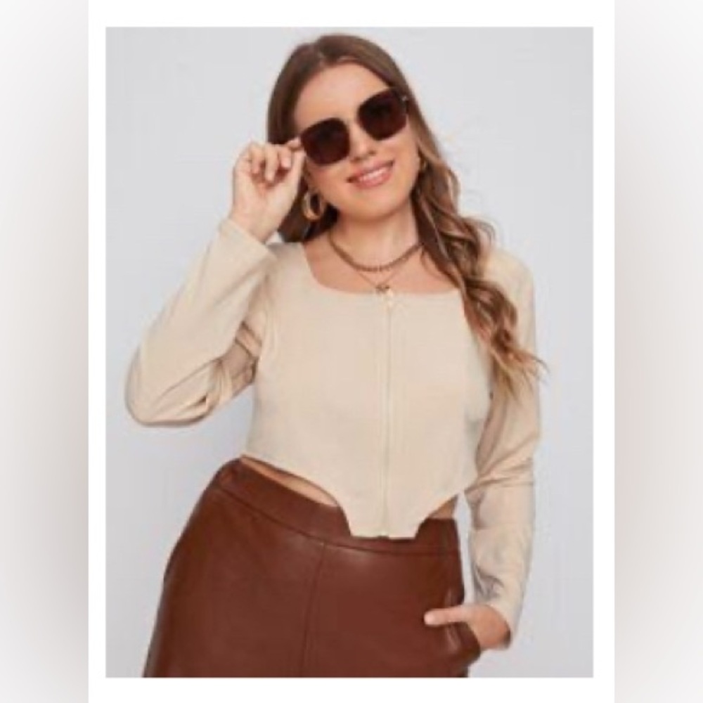Beige Zip-Up Corset Top